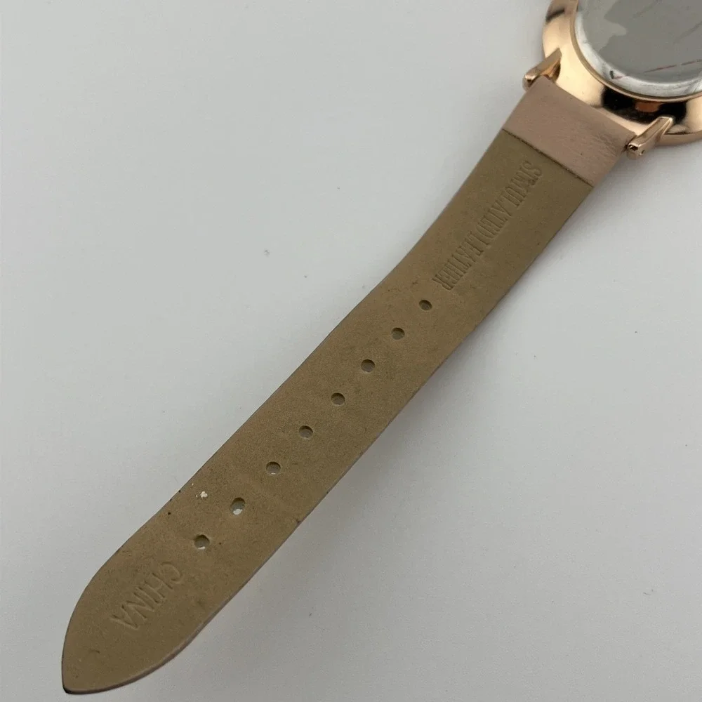 A New Day Watch Women 37mm Rose Gold‎ Case Pink Faux Leather Band- New Battery